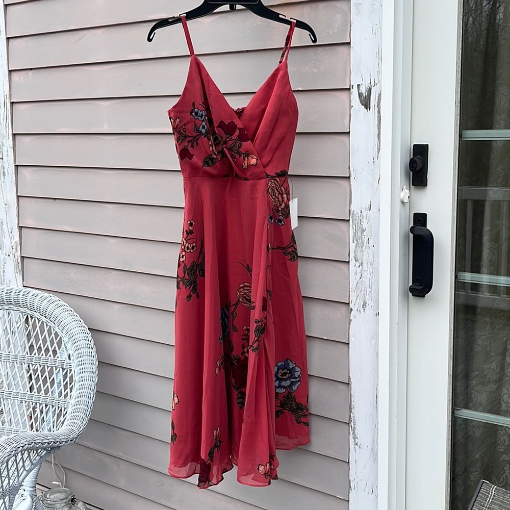 Midi dress muted coral color with flower accents. Size Small. - Picture 1 of 6